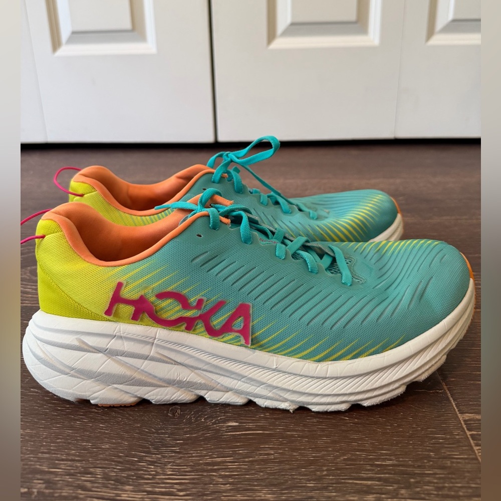 Hoka Rincon 3 Men's Teal Yellow Pink Orange Running Sneakers - Picture 3 of 9
